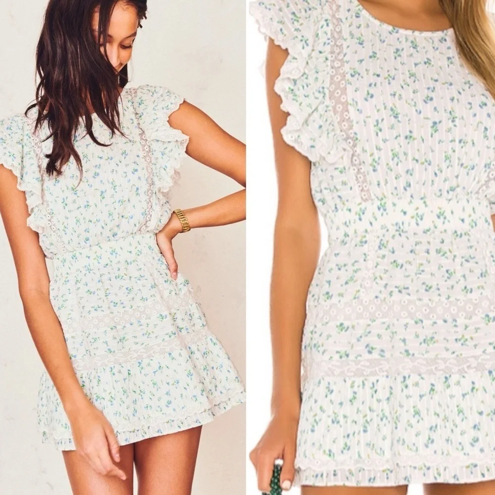 LoveShackFancy Roberta Floral Mini Dress Blue
Lace Ruffle Size L - Picture 4 of 16